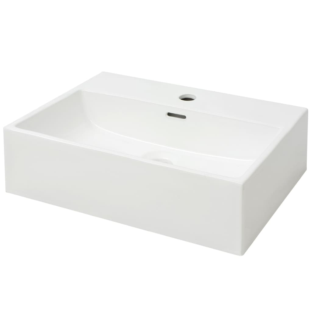 vidaXL Lavabo Rectangular con Orificio de Grifo Cerámica Blanco Aseo Lavamanos Dimensiones 51.5 x 38.5 x 15 cm, 60.5 x 42.5 x 14.5 cm, 76 x 42.5 x 14.5 cm