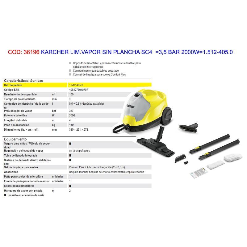Karcher lim.vapor sin plancha sc4   3,5 bar 2000w 1.512-405.0