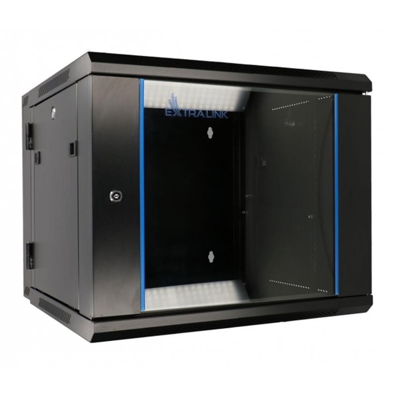 Extralink- Gabinete rack 19" 18U 600mm d. glass negro