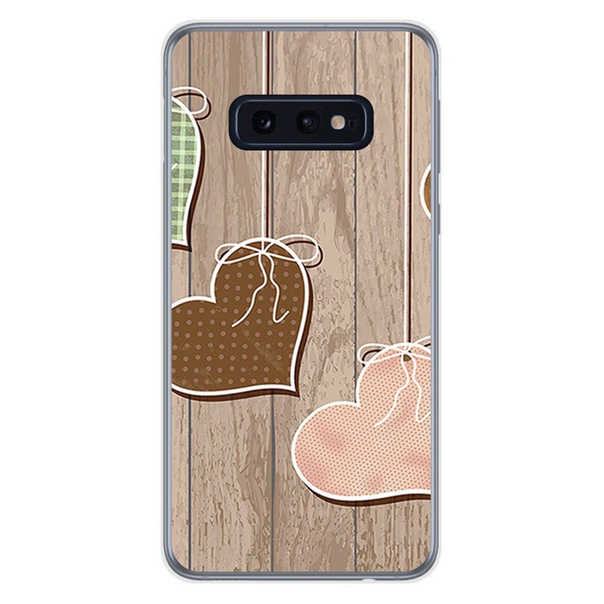 Tumundosmartphone FUNDA de GEL TPU para Samsung Galaxy S10e diseño Corazones Madera Dibujos