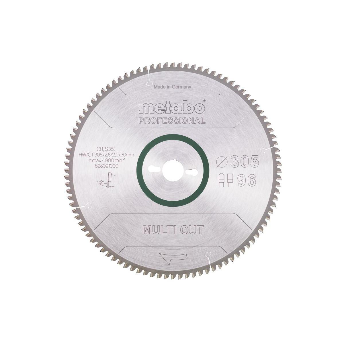 Hoja de sierra circular Metabo 628091000, disco de 30,5 cm, para aluminio, bronce, aglomerado, cobre, laminado y plástico, corte preciso, color plateado