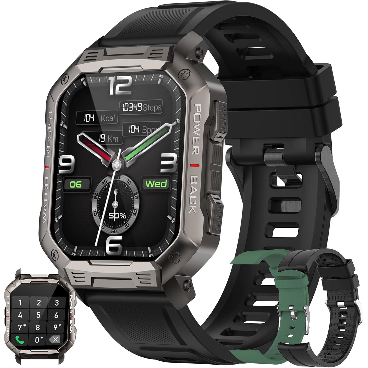 Reloj Inteligente Hombre, HD Smartwatch Hombre con Llamadas Bluetooth, Smartwatch con 100+ Deportes Modos y Oxígeno en Sangre/Podómetro/Presión Arterial para Android iOS