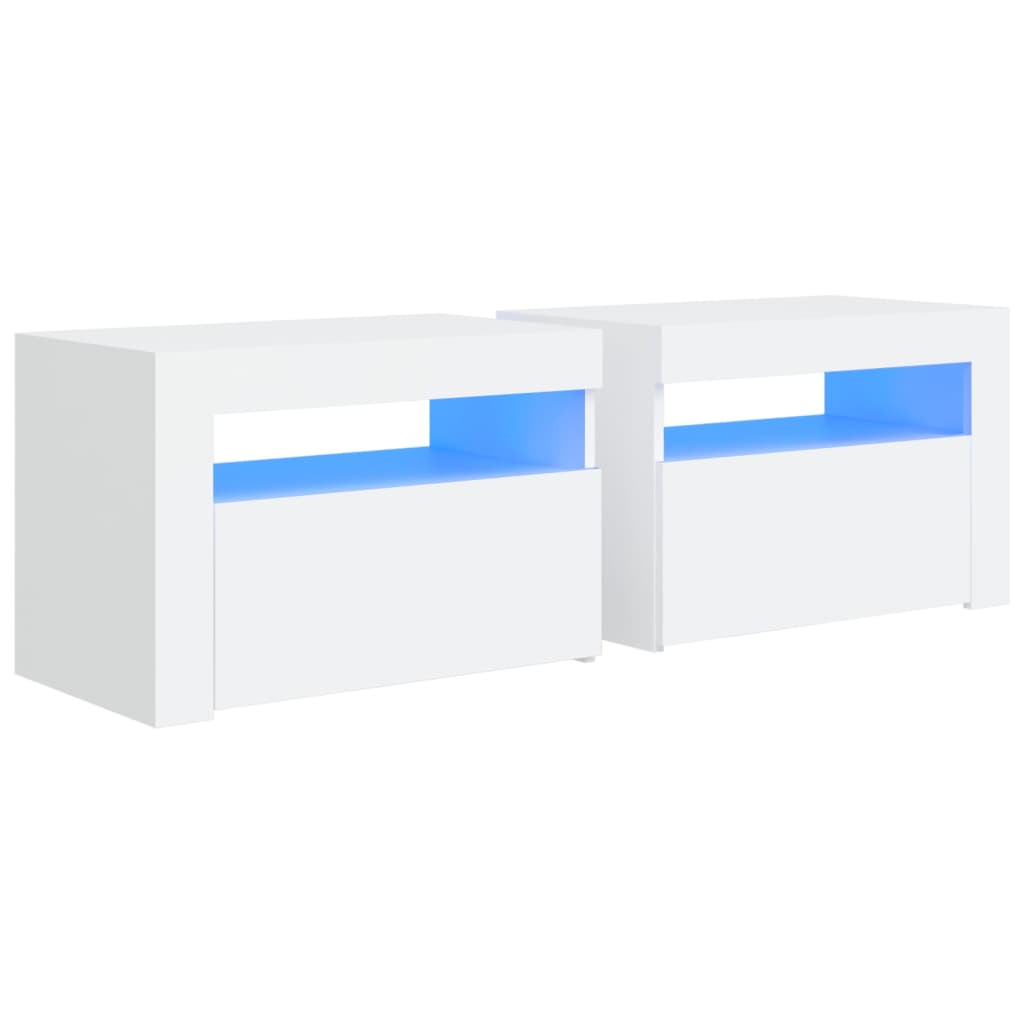 Vidaxl Mesitas de Noche con Leds 2 Unidades 60x35x40 Cm Blanco