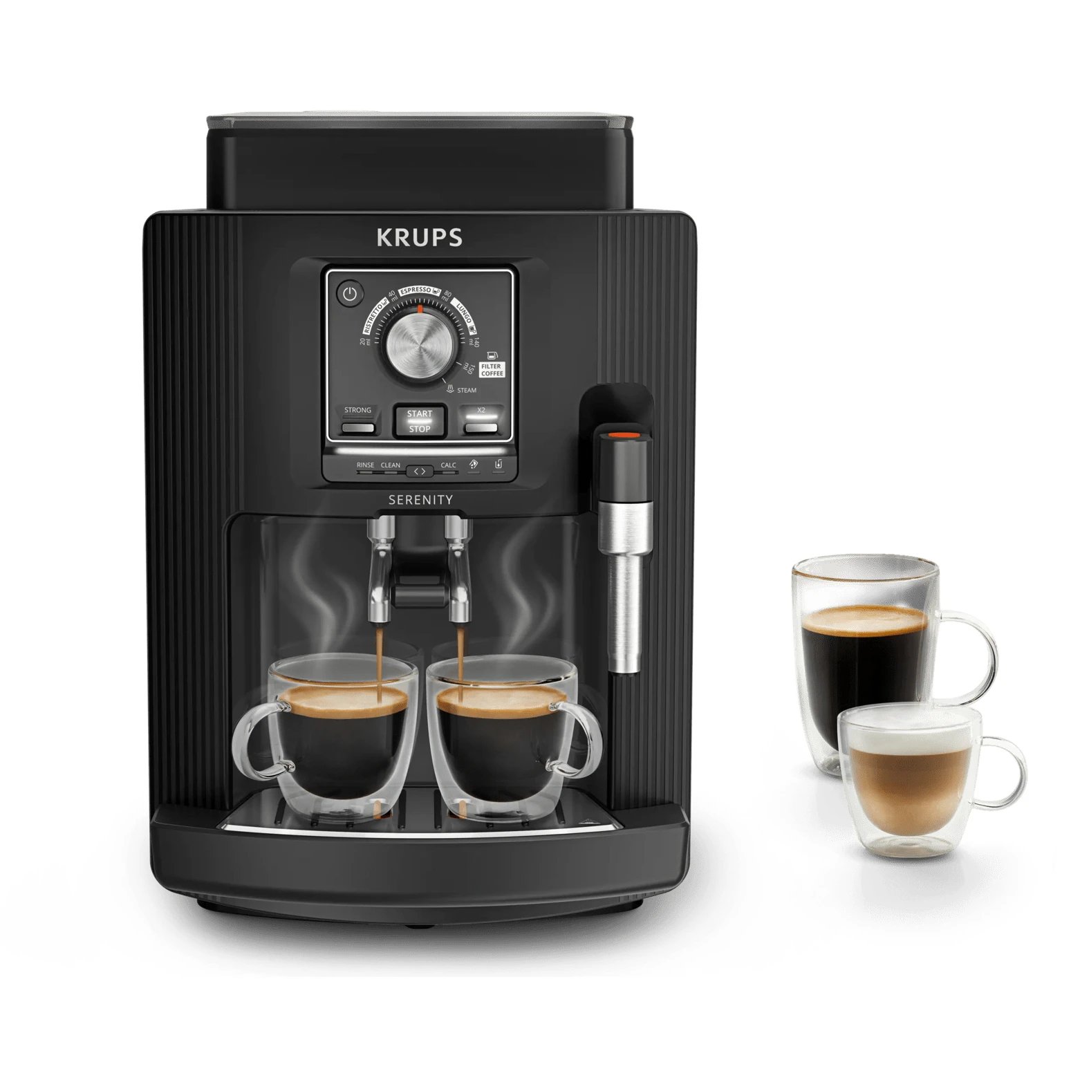 Krups - Cafetera superautomática EA4008E0 con molinillo integrado, 15 bar y espumador de leche para cappuccino, color negro