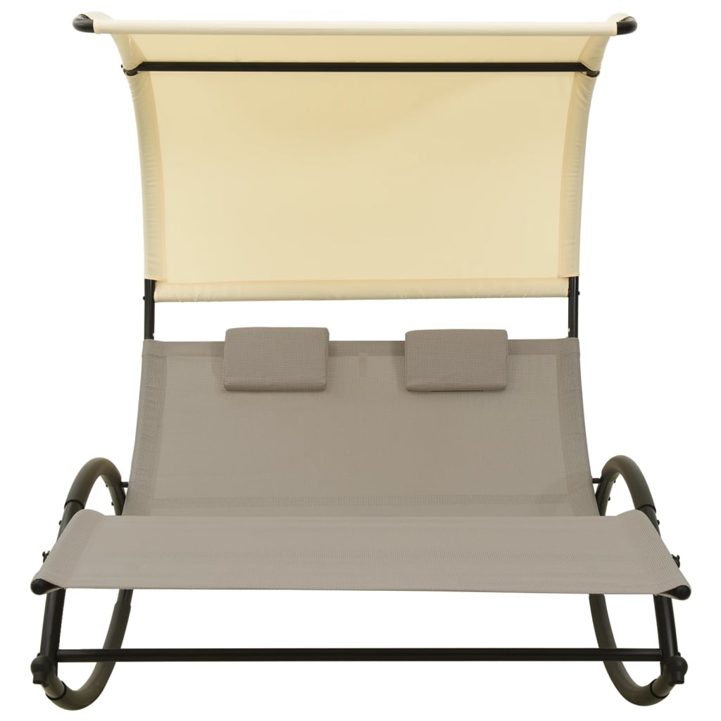 Vidaxl Tumbona Doble con Toldo Textilene Negro y Crema