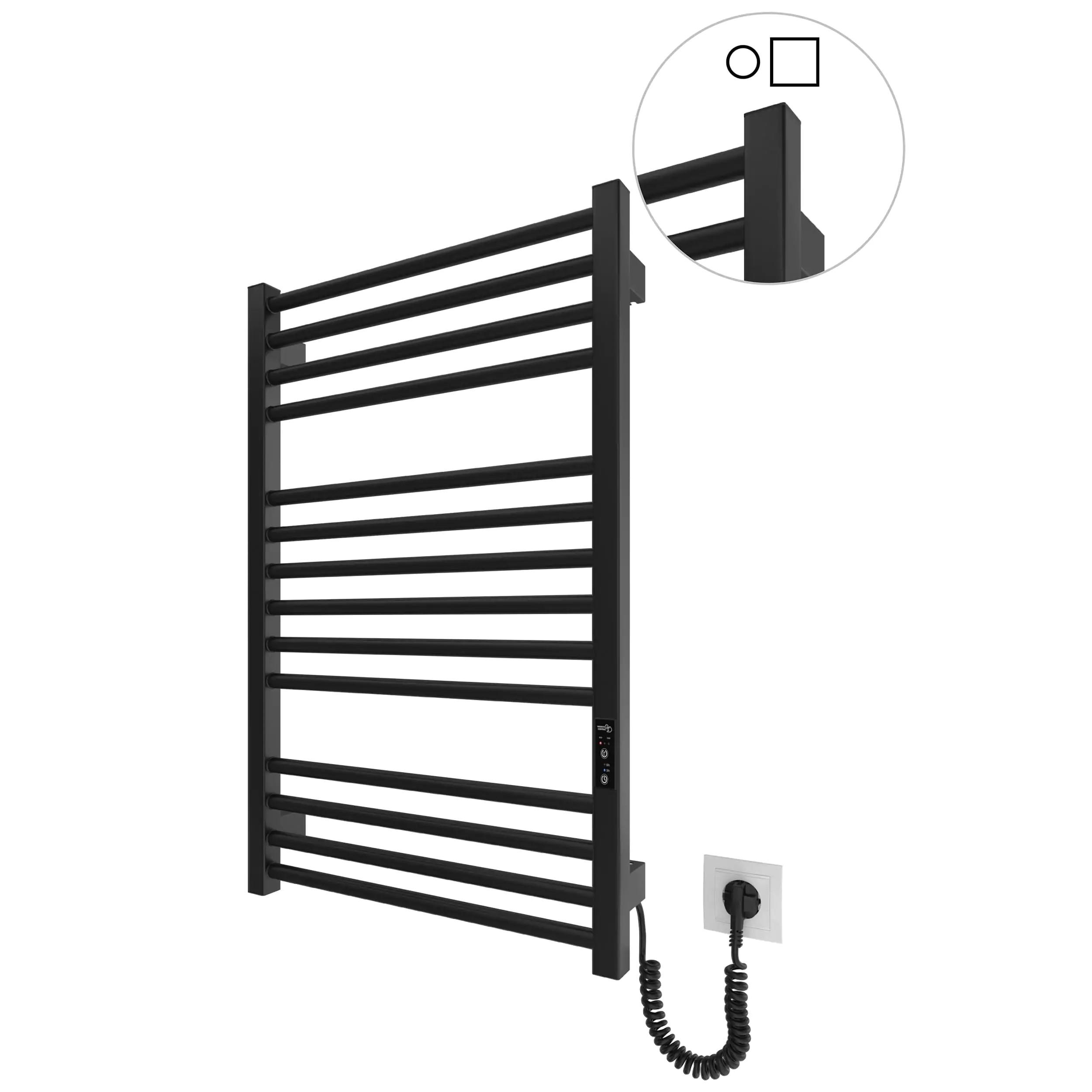 Radiador Toallero Eléctrico Seco HYGGE FAMILY Modelo DERBY Bajo Consumo de 77x53 Color NEGRO MATE