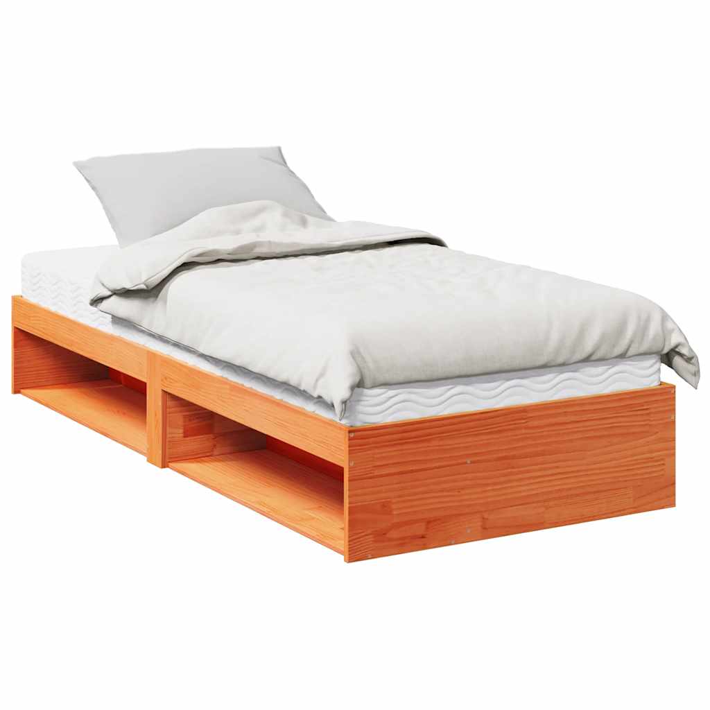 vidaXL Sofá cama con colchón madera maciza pino marrón cera 80x200 cm