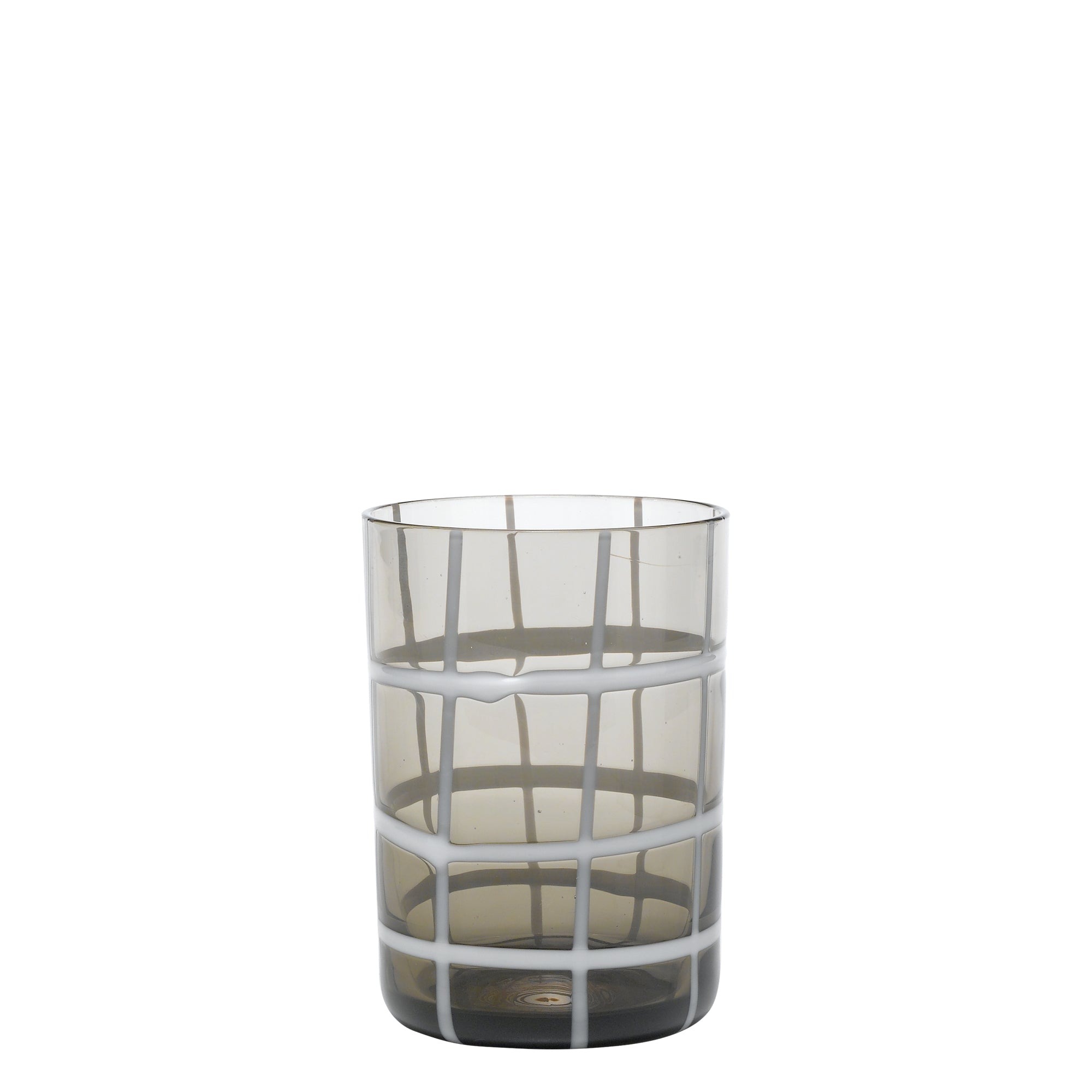 Zafferano Twiddle - Juego de 6 vasos de vidrio soplado gris, 35 cl - Vasos artesanales con decoración blanca, aptos para lavavajillas