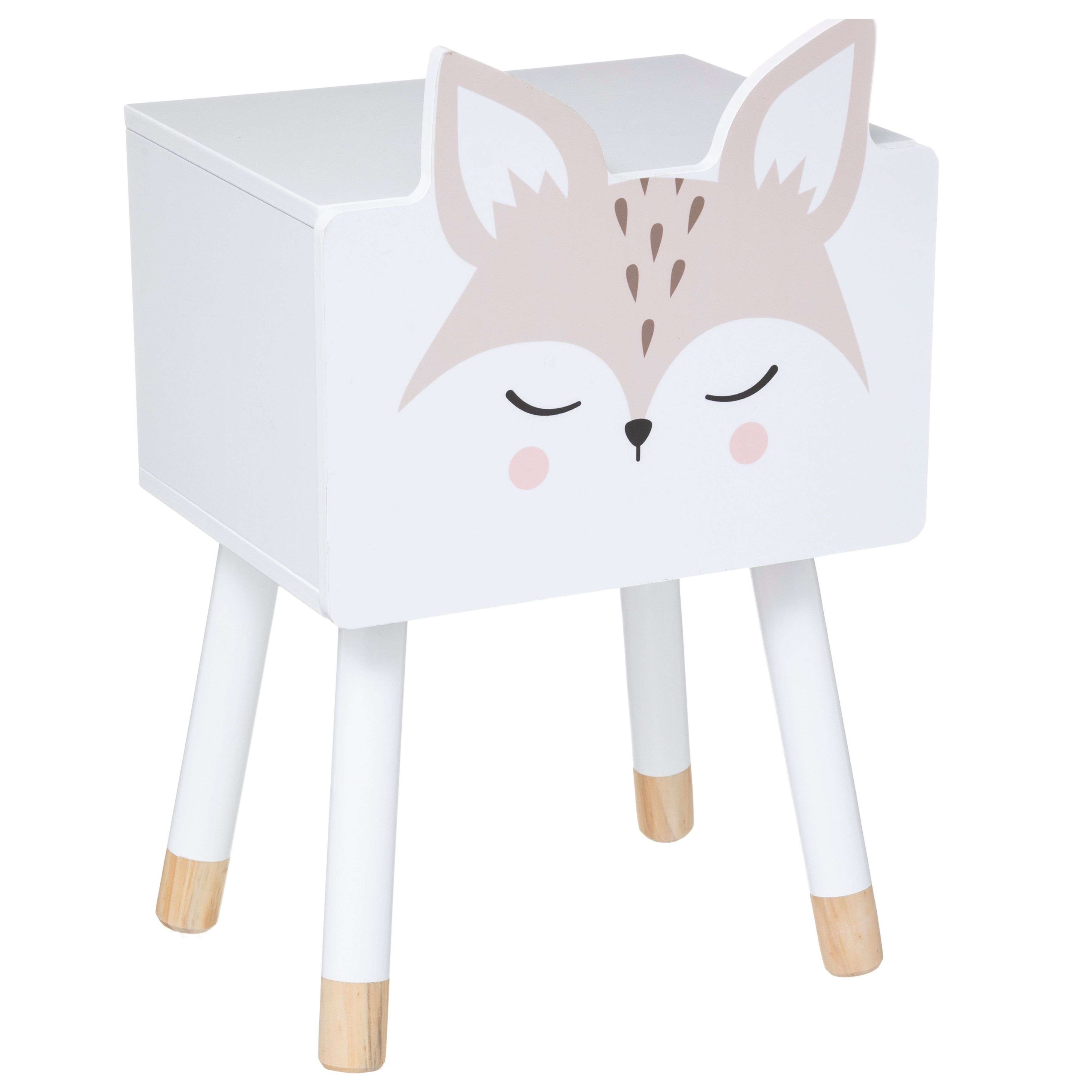 Miroytengo Mesita de Noche Infantil Fox Douceur con 1 Cajón y Almacenamiento Abierto, Blanco y Roble 34 cm