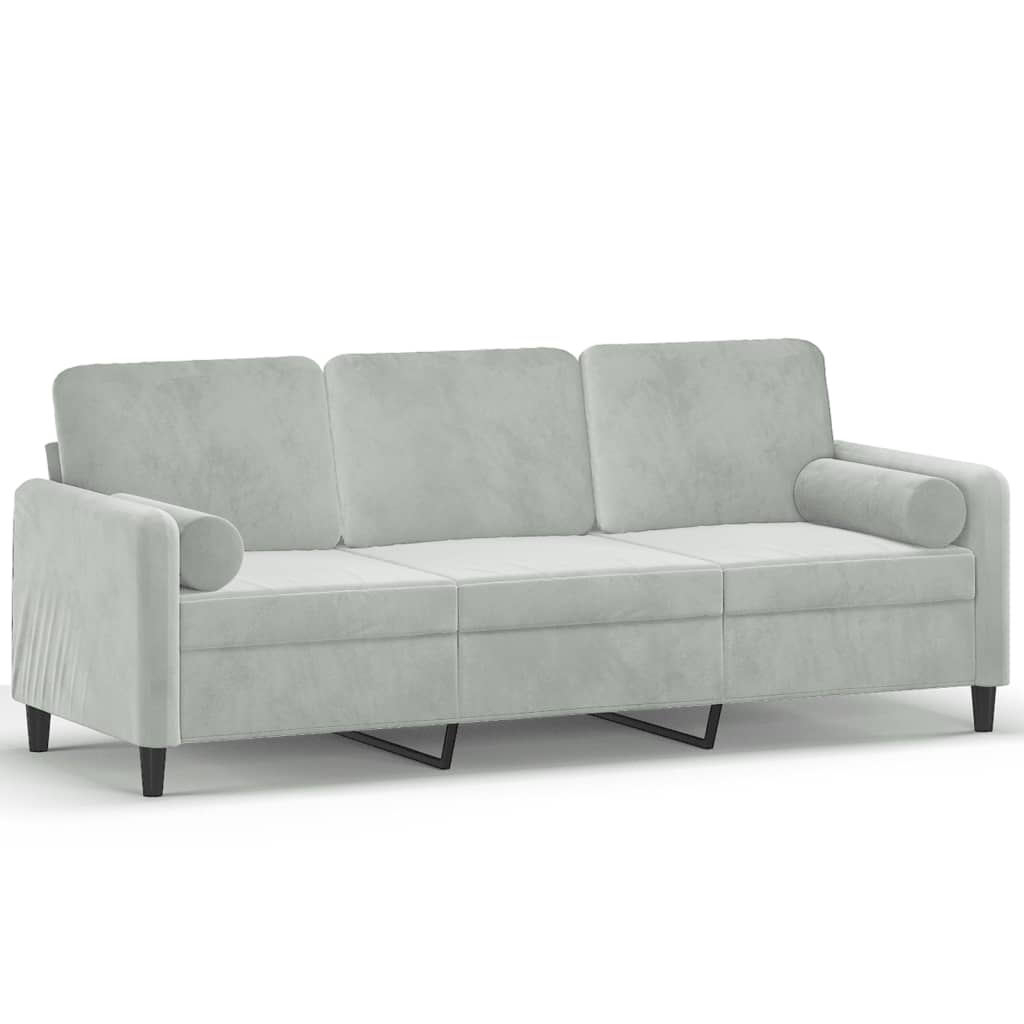 vidaXL Sofá de 3 plazas con cojines terciopelo gris claro 180 cm