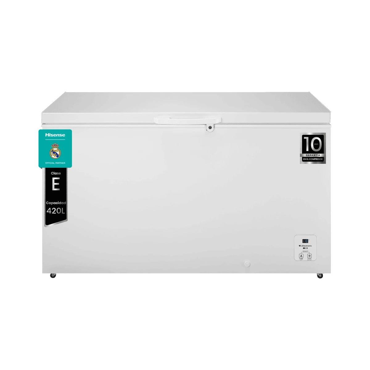 Hisense - Congelador arcón FT546D4AWLYE de 420 L, clase energética E, con sistema Cycle Defrost y Freezer Protect (135 h), ideal para familias numerosas y negocios culinarios, blanco