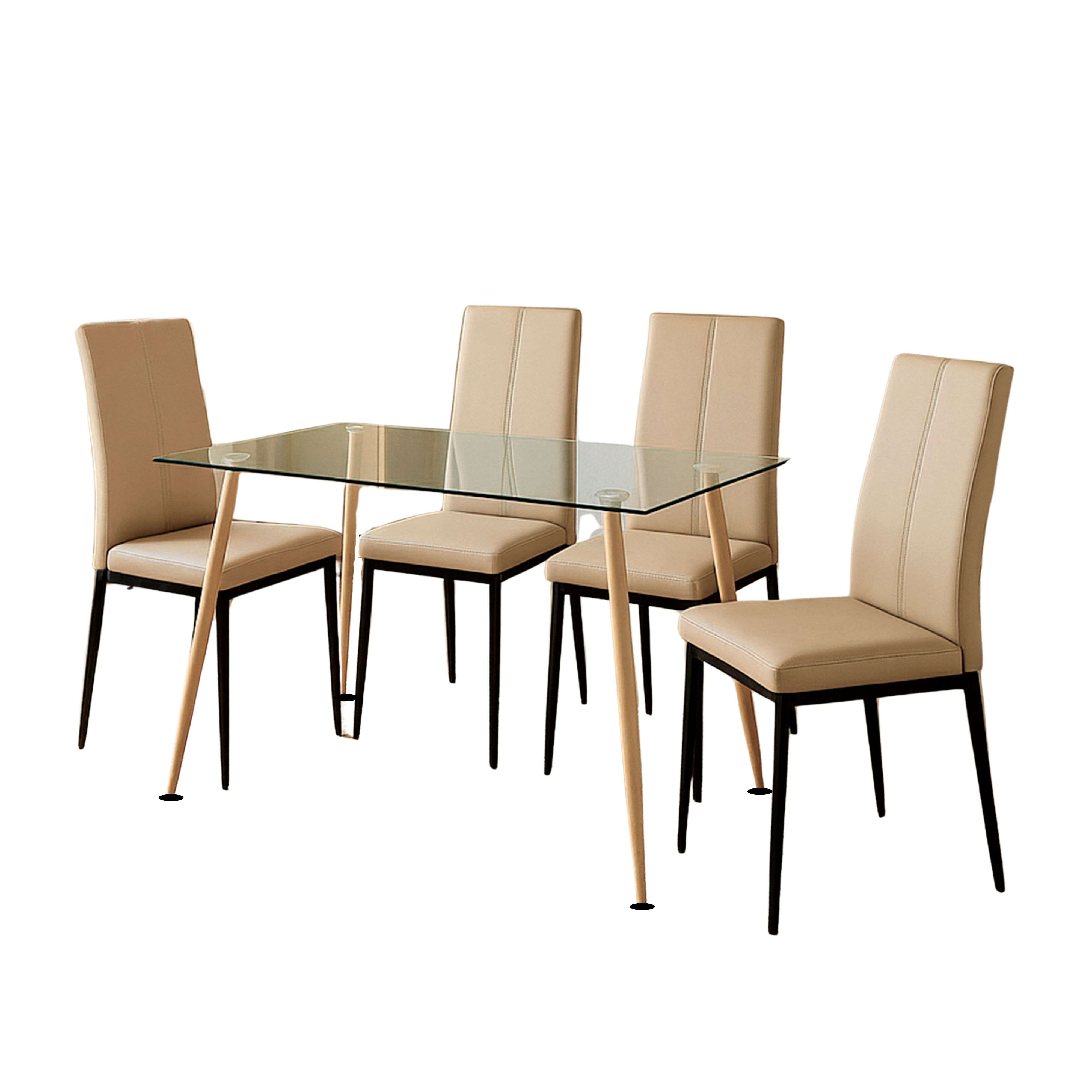 Miroytengo Juego de Comedor Mesa y 4 Sillas, Juego de Mesa Fija y 4 Sillas, Mesa Rectangular Cristal Beige y Negro
