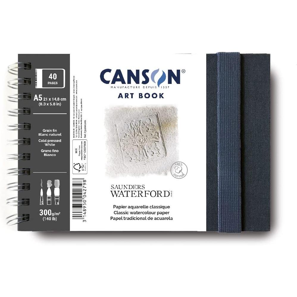 Canson Professional Book, Papel Acuarela, Grano Fino, 300g, Cuaderno Espiral, A5-14,8x21 cm, 20 hojas, Blanco Natural
