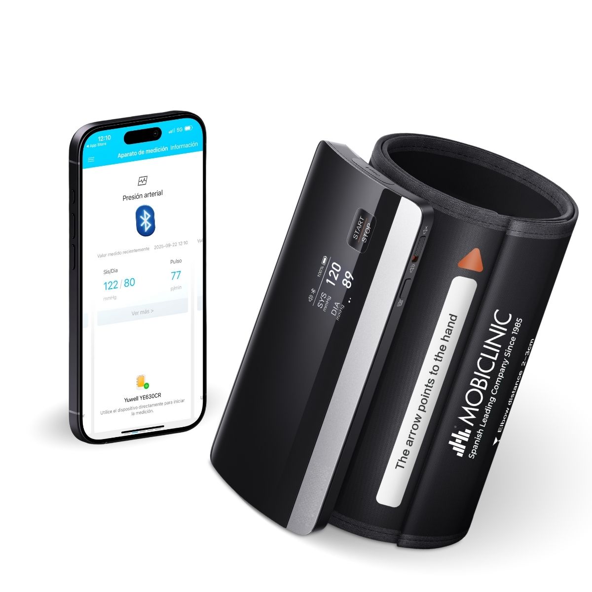Tensiometro digital brazo con Bluetooth Mobiclinic Voz asistida Detección de calentamiento del manguito Uso sencillo y cómodo Cardiomed