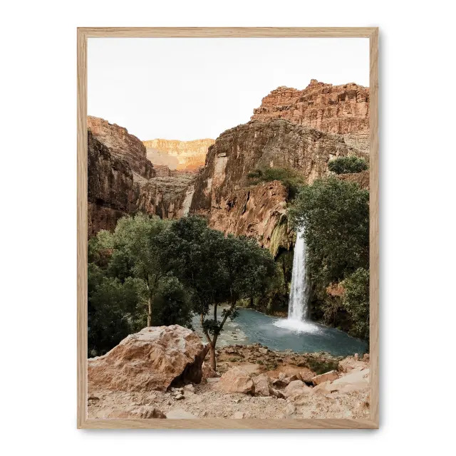 Cuadro waterfall i 30x40cm, Póster impreso en papel de primera calidad de 180gr, montado sobre marco de madera MDF acabado roble., Naturaleza - Desierto