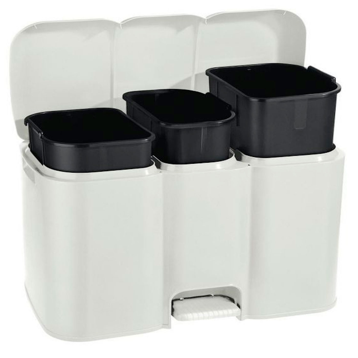 Tradineur - Cubo de basura de plástico con pedal, contenedor de residuos,  papelera con separador para colocar dos bolsas, cocina
