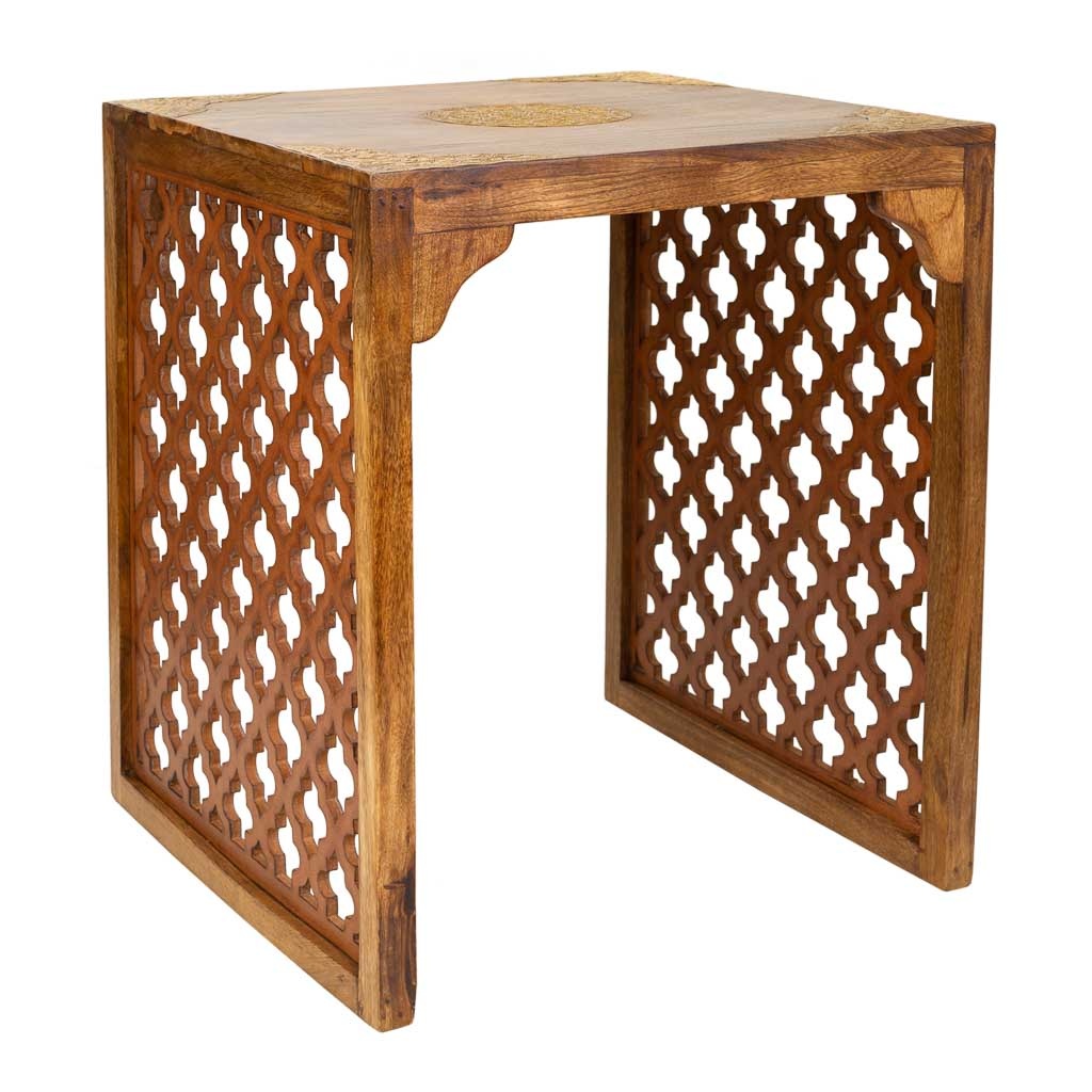 Wonderlust Deco - Taburete de madera y metal 45x45x53h cm Marrón 45X45X53h cm