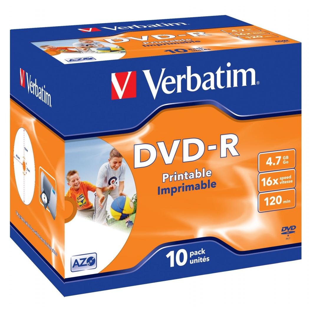 Verbatim - DVD-R 43521 imprimibles de 4,7 GB para grabación rápida 16x, 120 minutos, pack de 10 unidades en jewelcase