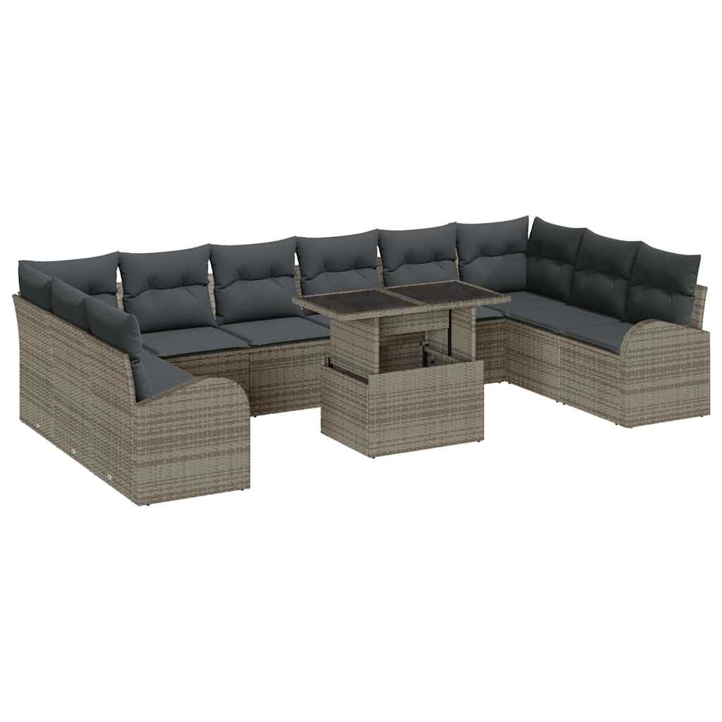vidaXL Conjunto de sofá de jardín 11 pcs Gris ratán sintético