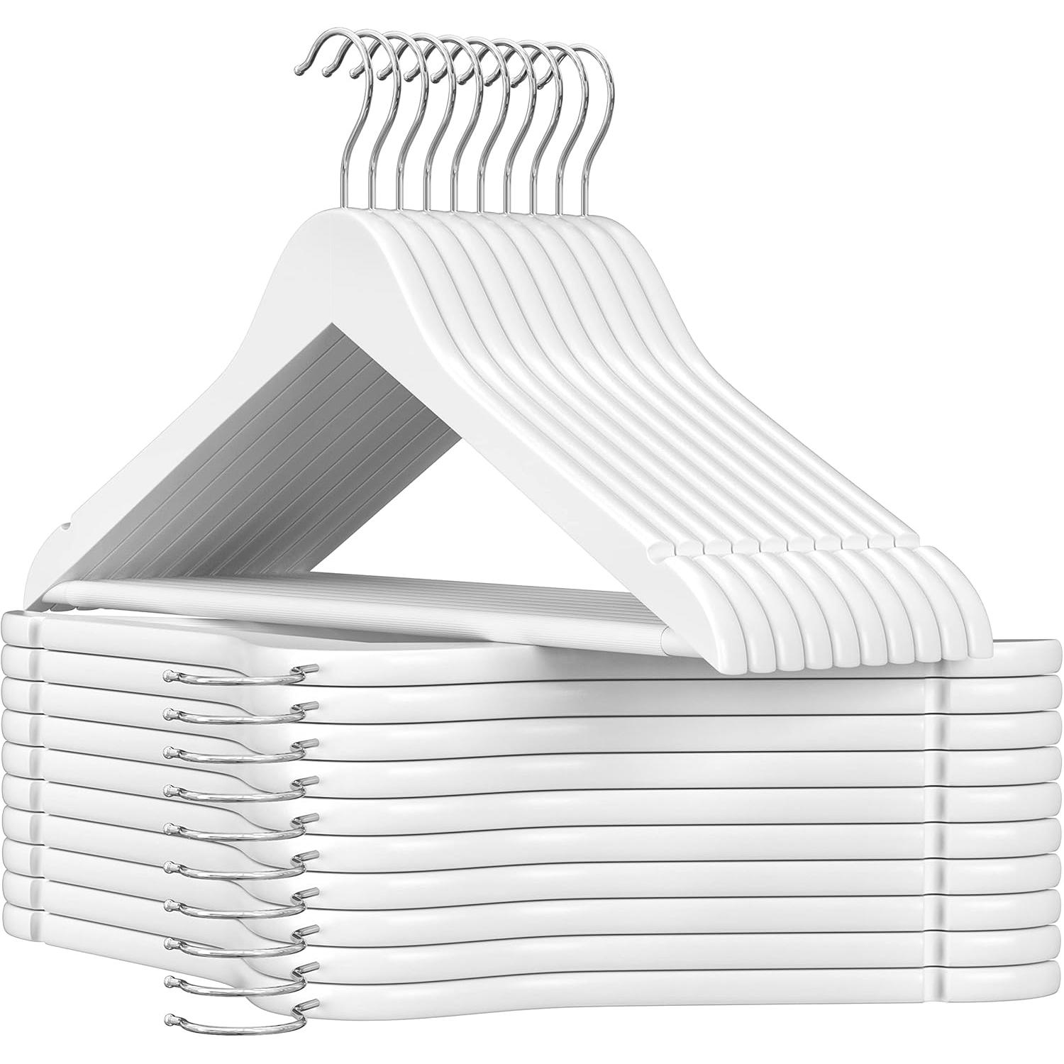 Perchas Madera, Acabado Liso y Barnizado, para Organizar Ropa, en tu armario Gancho Giratorio 360 color Blanco surtido de cantidad para elegir Primera calidad Garantizada