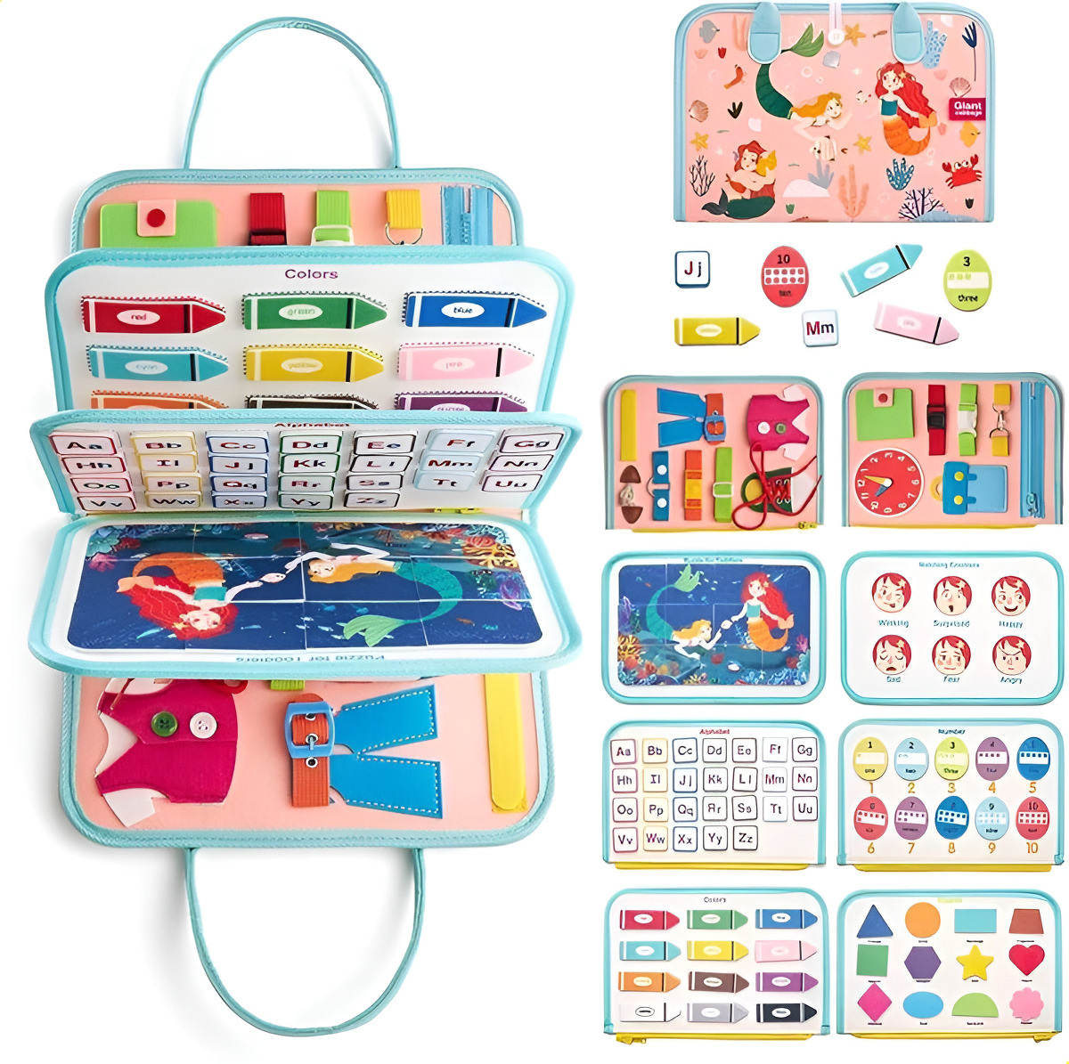 Tablero Sensorial de Fieltro para Niños – Libro Ocupado Educativo Montessori – Juguete Sensorial de Viaje para Coche y Avión – Actividades Preescolares para Niños y Niñas de 1 a 6 Años