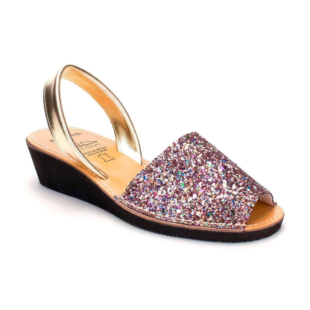 C. Ortuño|Abarcas menorquinas multicolor cuña|Mujer Tejido glitter Piel Piel