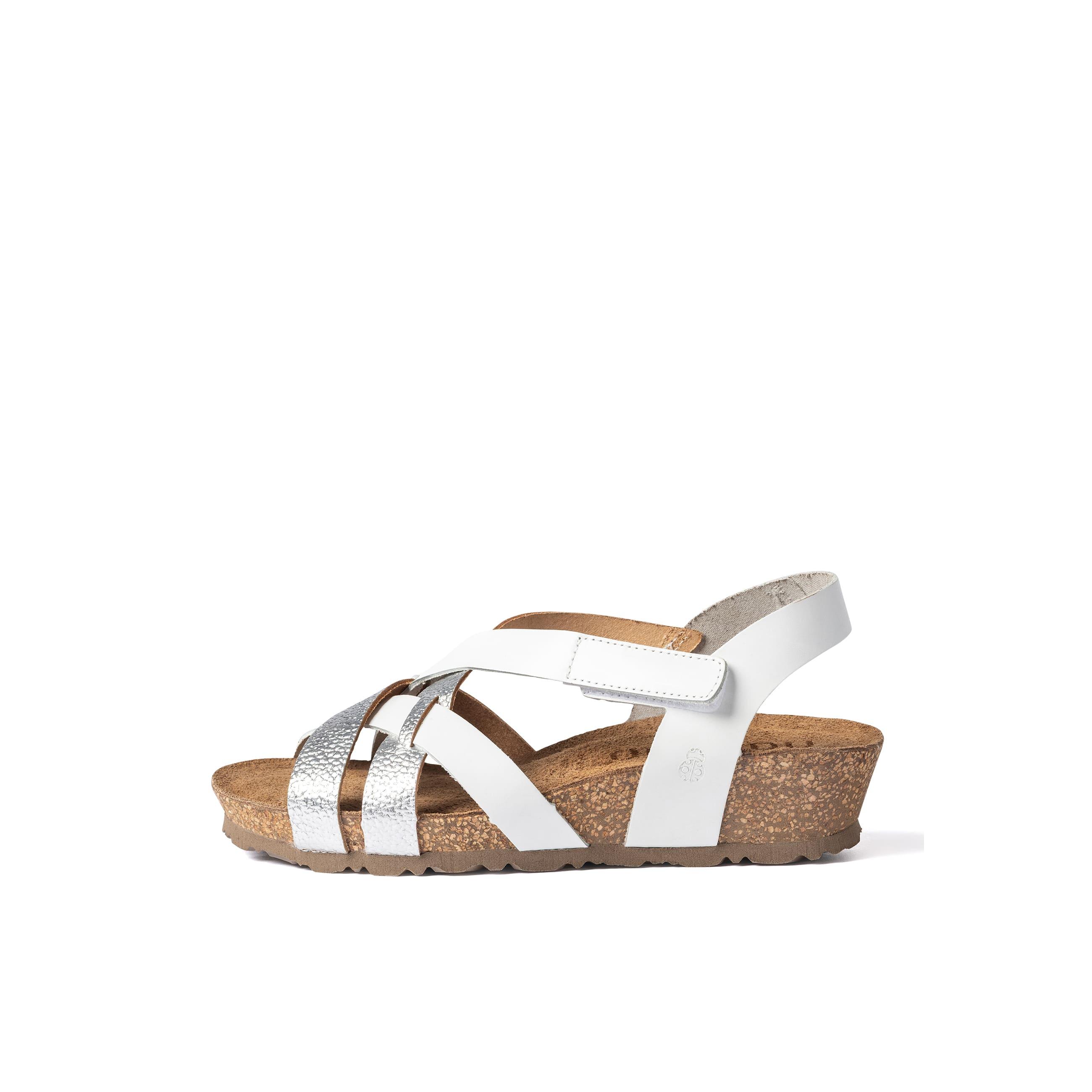 YOKONO Sandalia cuña MONACO-263 PLATEADO | Zapatos mujer Primavera-Verano | Piel vacuna  Napa/perla | 3 CM