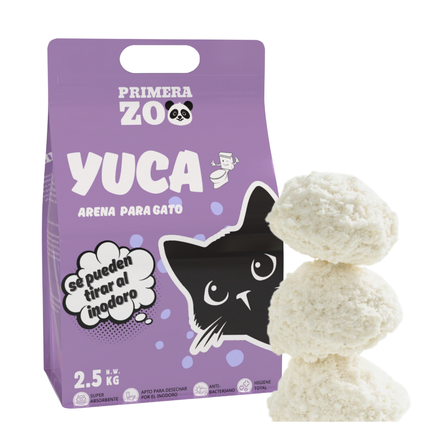 Primerazoo, Arena de Yuca Natural, Súper Absorbente, Súper aglomeración y Sin Polvo, Segura para Gatos, 6L/Bolsa