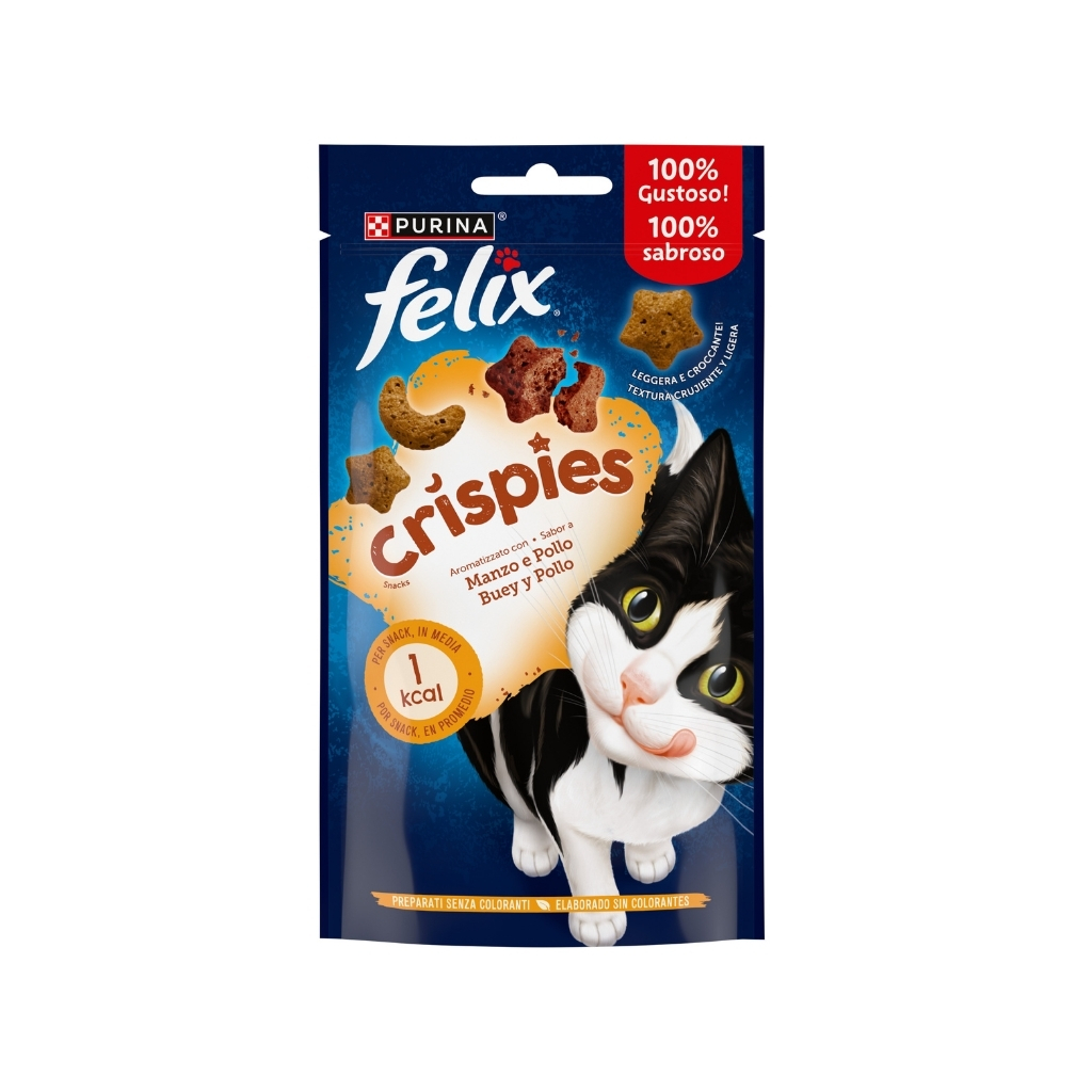 FELIX Crispies (45 gr) - Snack para Gatos Adultos (Buey y Pollo)