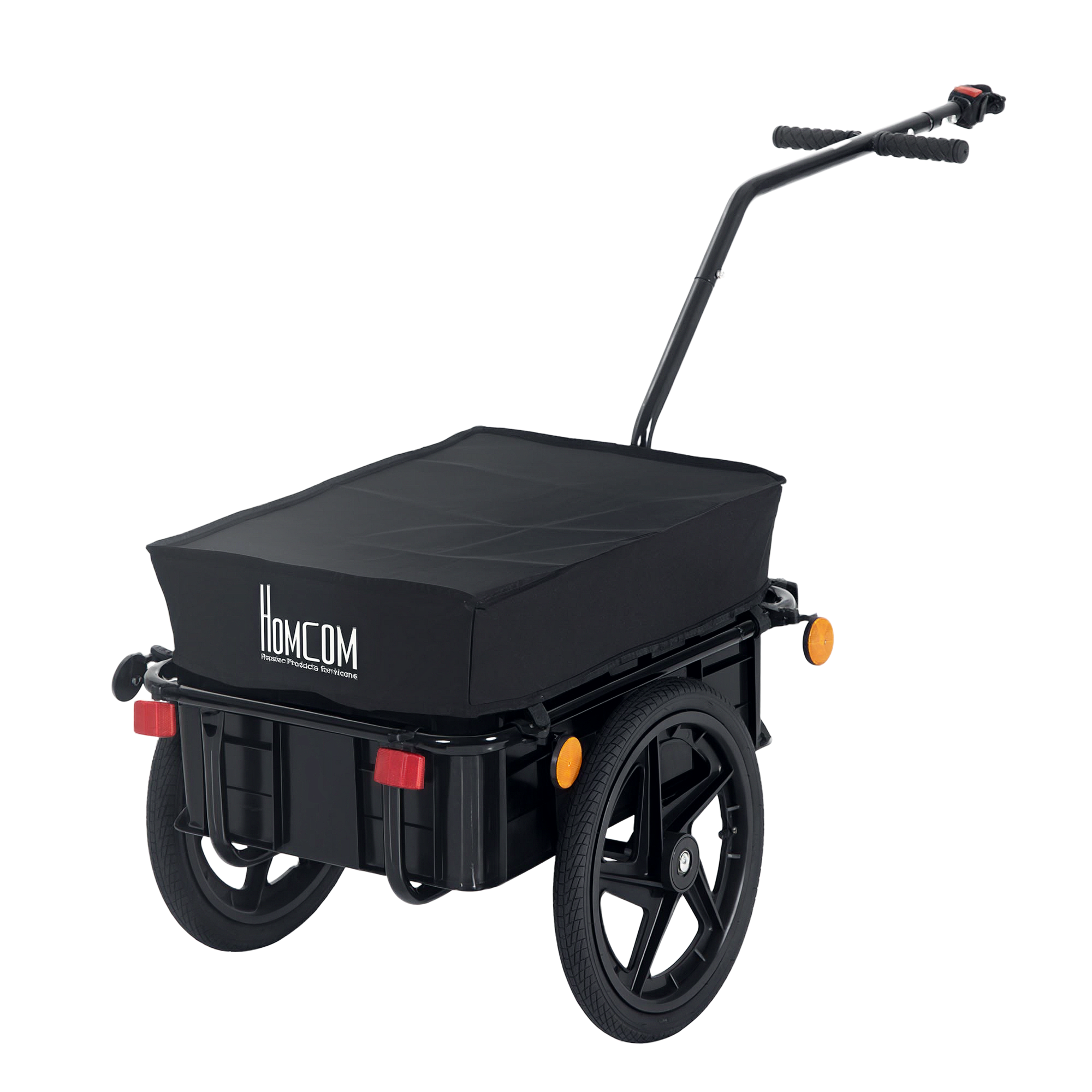HOMCOM Remolque de Bicicleta para Carga 40 kg, Carro de Mano con Cubierta de Tela Oxford Impermeable, Reflectores, Marco de Acero y Asas para Transporte de Equipaje, 144x59x80 cm, Negro
