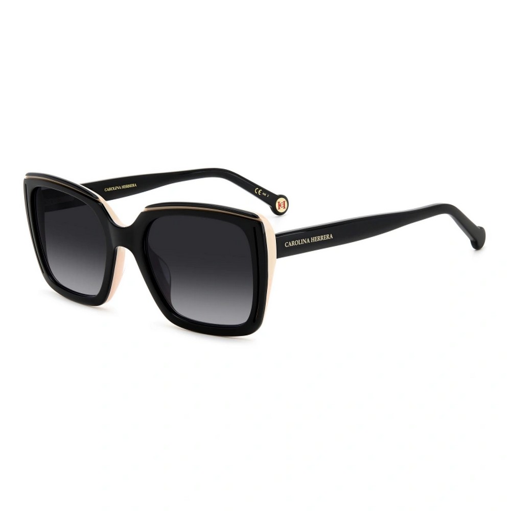 Carolina Herrera 0143GS Women's Sunglasses in Black Square Frame with Grey Gradient Polyamide Lenses, 44mm Height, 20mm Bridge, 145mm Arm Length for stylish sun protection.