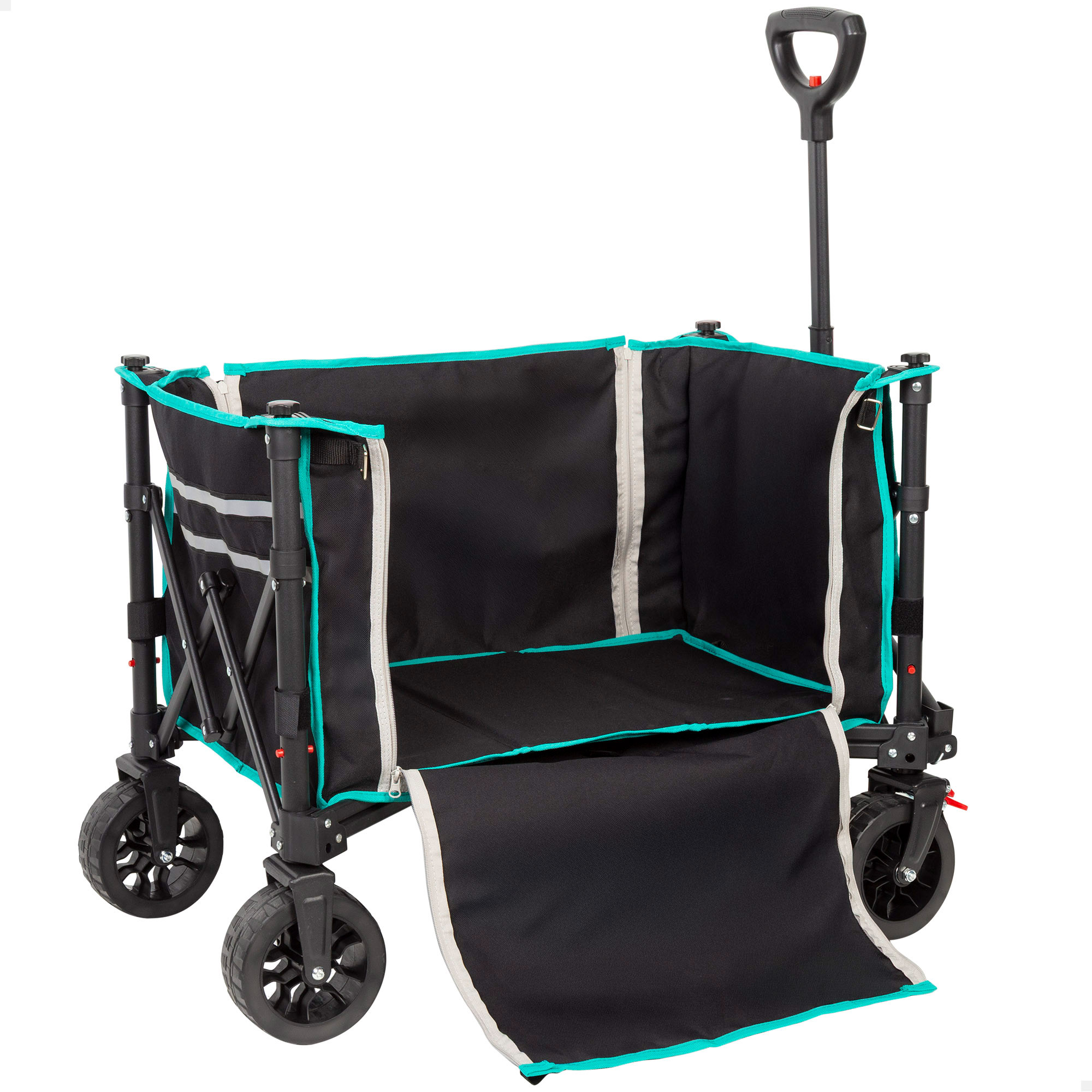 Aktive - Carro playa plegable, carro transporte con ruedas grandes 360°, carro jardín compacto, estructura acero, tejido poliéster, 70x45x95 cm, carga 60 kg, bolsillo interior, bandas reflectantes, carro carga plegable
