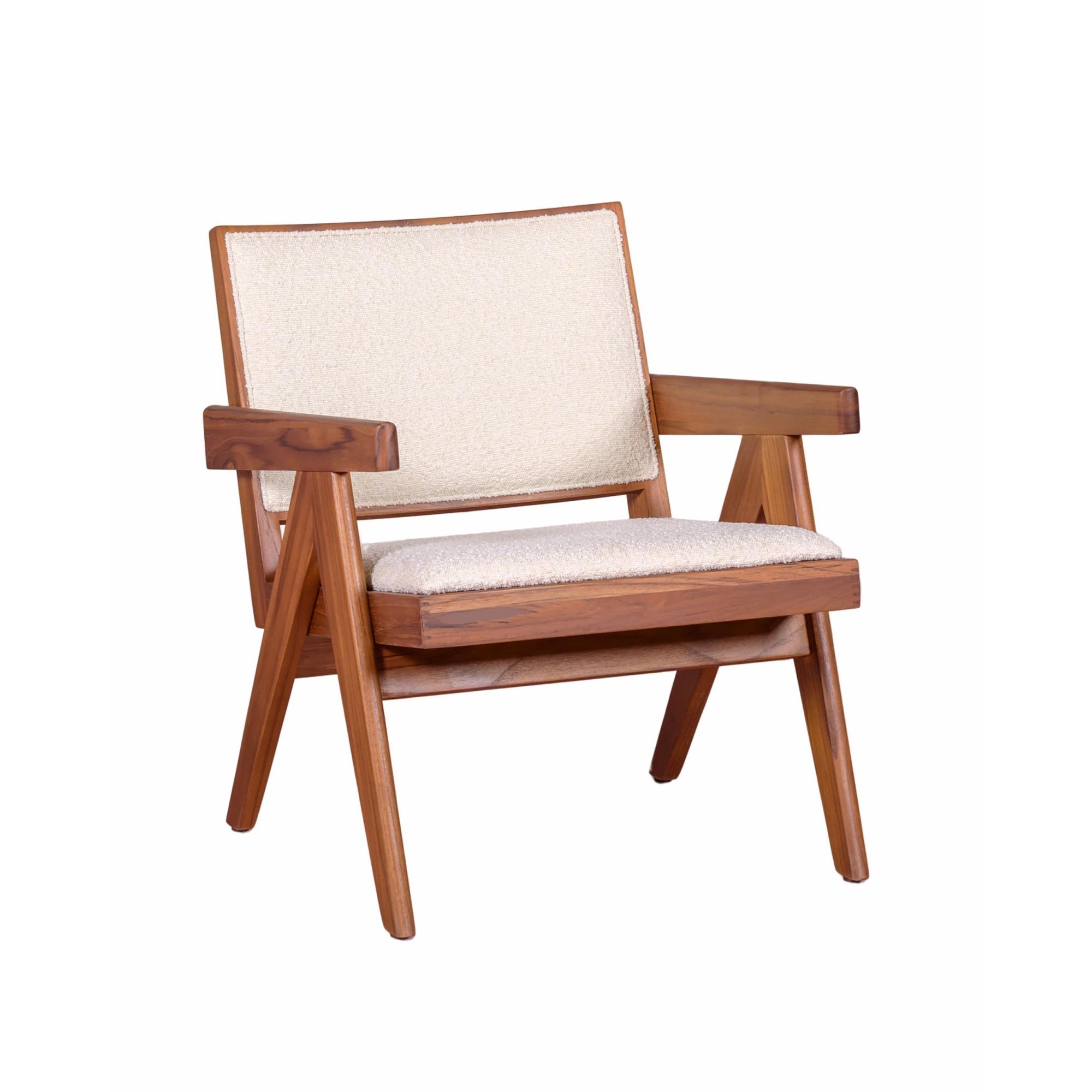Nest Dream - Sillón clásico con reposabrazos en madera de teca y tejido bouclé - Compass