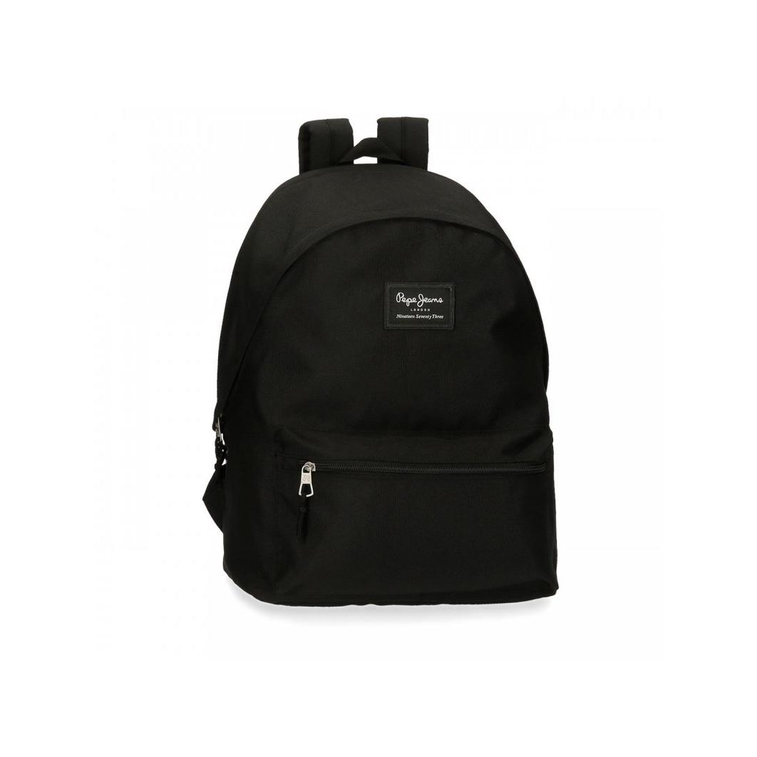 Mochila portaordenador dos compartimentos Pepe Jeans Aris Evergreen negra 44x31x17,5 cm.
