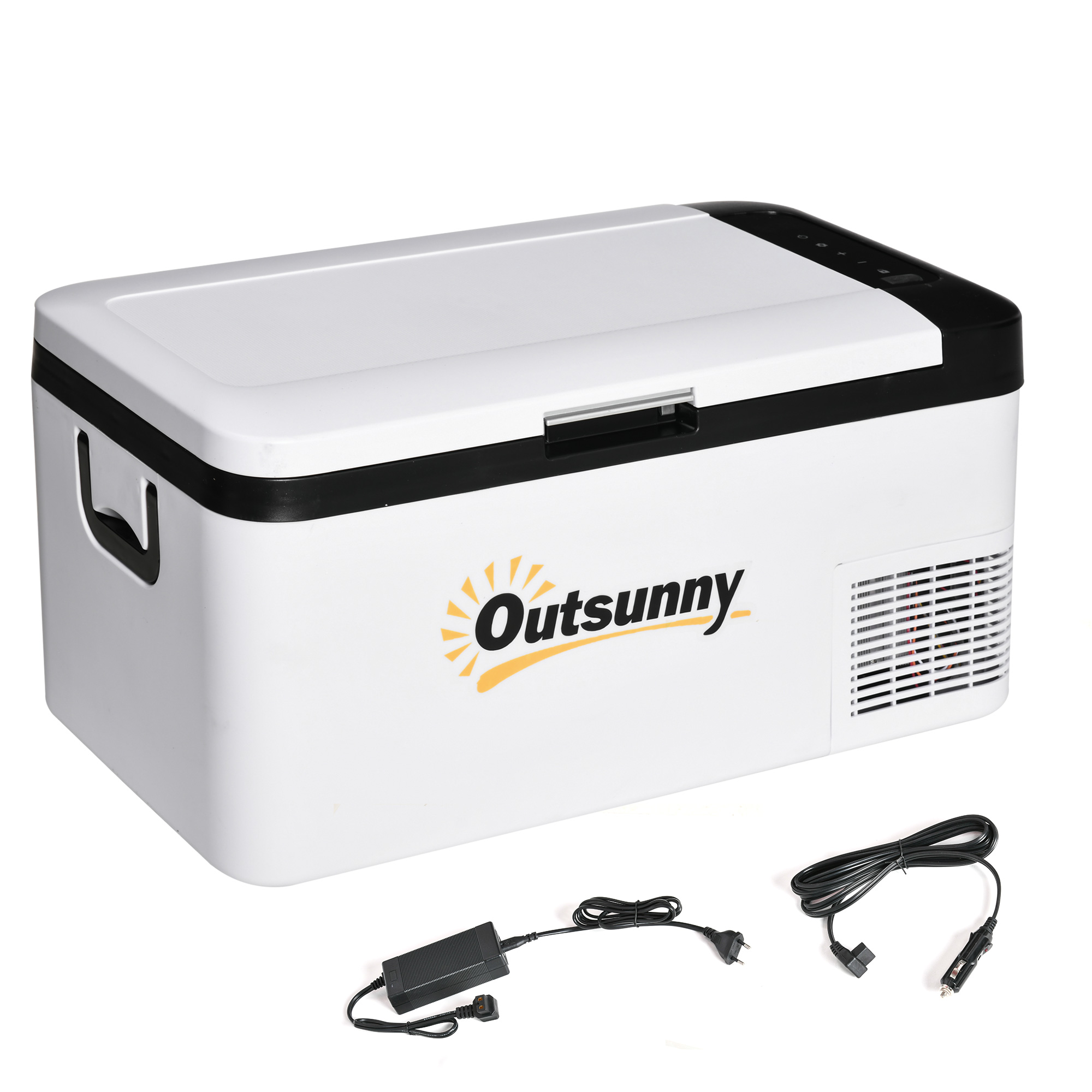 Outsunny Nevera Portátil Compresor hasta -20℃ con Luz LED y Asas Plegables Refrigerador de Coche 12/24V y 240V para Hogar Camping Viajes  Blanco