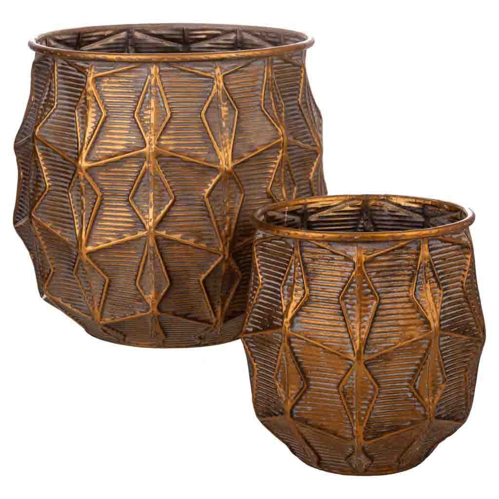 Wonderlust Deco - Macetero de metal set 2 pzas dorado 33.5x33.5x31h-22.5x22.5x24h cm Dorado 33.5x33.5x31h-22.5x22.5x24h cm