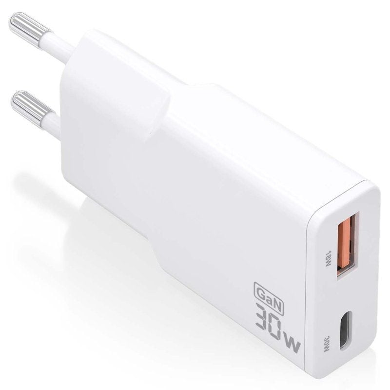 Cargador gan de pared aisens asch-30w2p046-w/ 1xusb tipo-c/ 1xusb/ 30w/ blanco