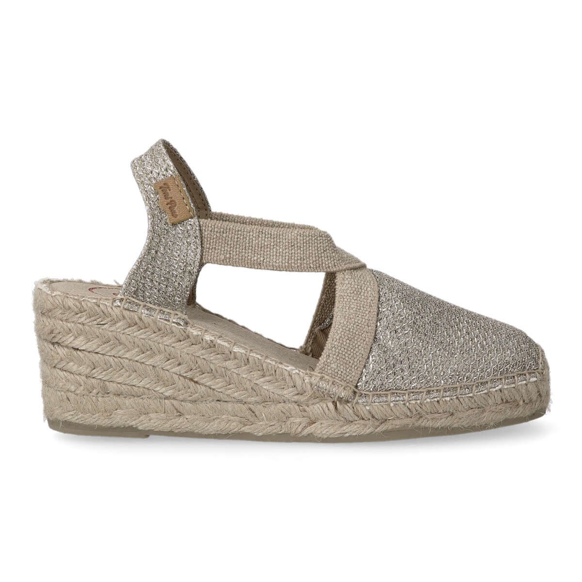 TONI PONS - Sandalia alpargata valenciana brillo con cuña de 6 cm, elásticos en empeine y suela de yute natural sobre goma para mujer