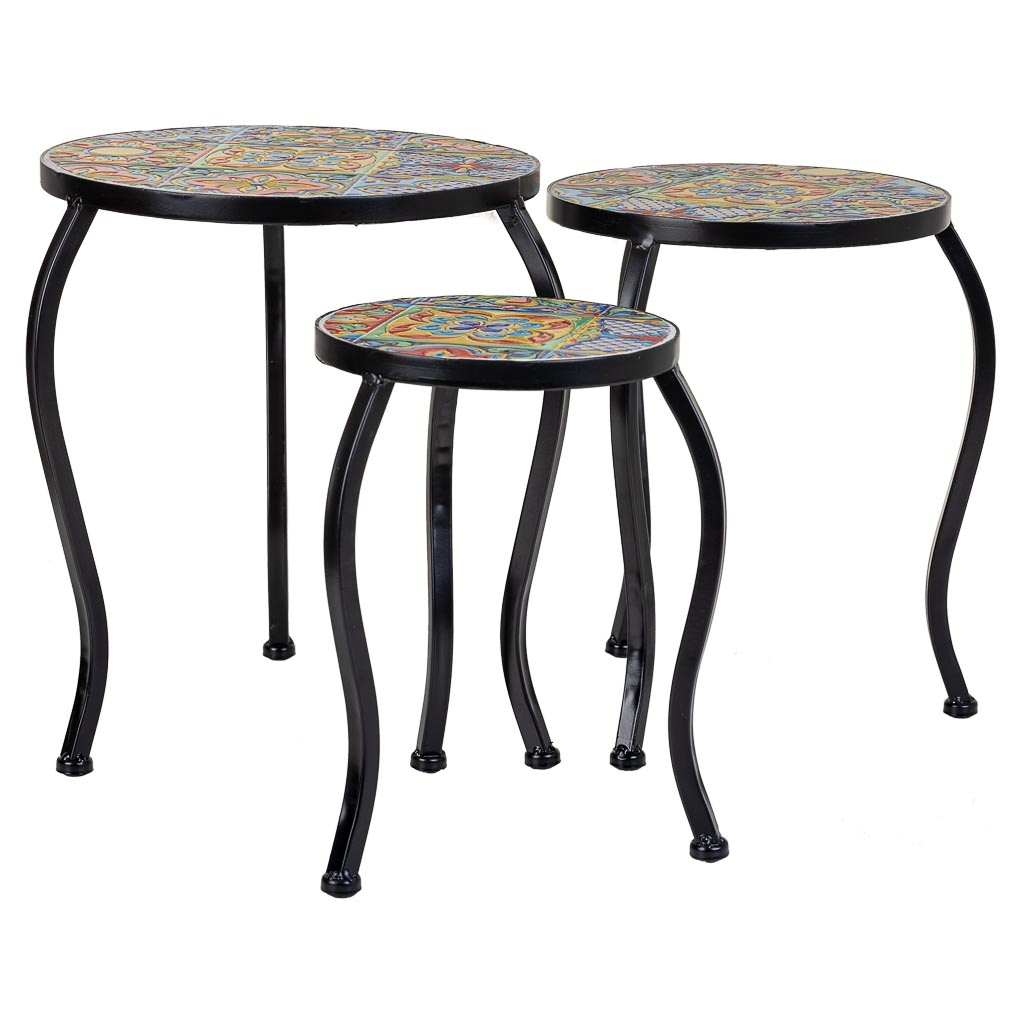 Wonderlust Deco - Set 3 soportes de mosaico y metal negros Negro D35x36h-D30x33h-D25x30h cm
