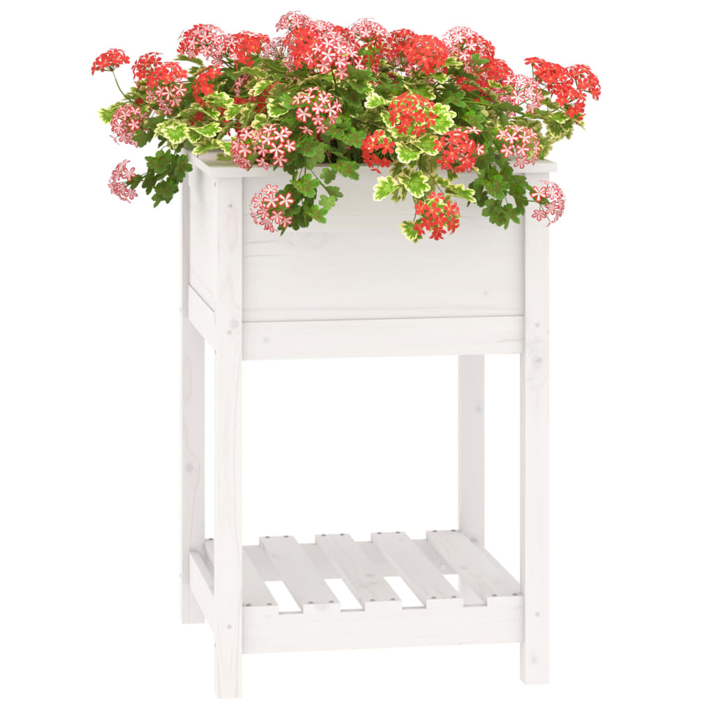 vidaXL Jardinera con estante madera maciza de pino blanco 54x54x81 cm