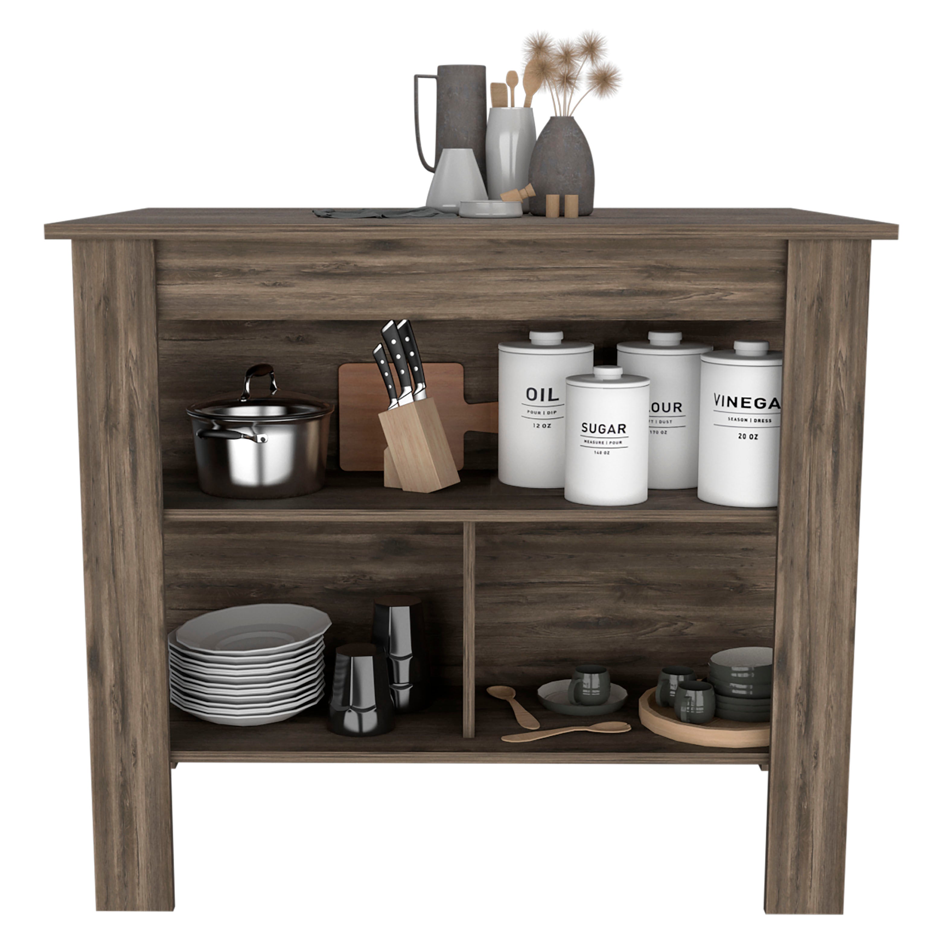 TUHOME CONCEPT - Isla de cocina Aztec con almacenamiento abierto funcional, fabricada en melamina resistente para cocina y comedor