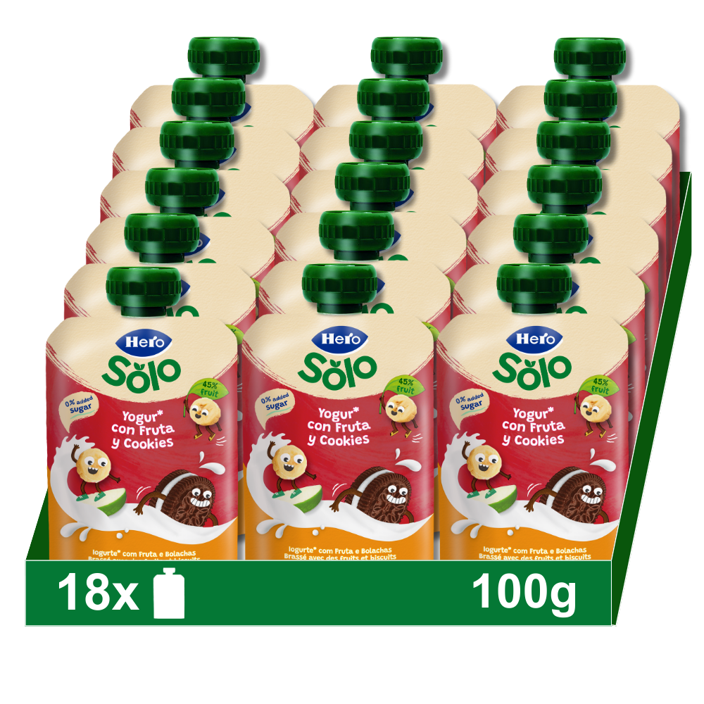 Bolsita Hero Yogur griego con frutas y cookies, 18x100g