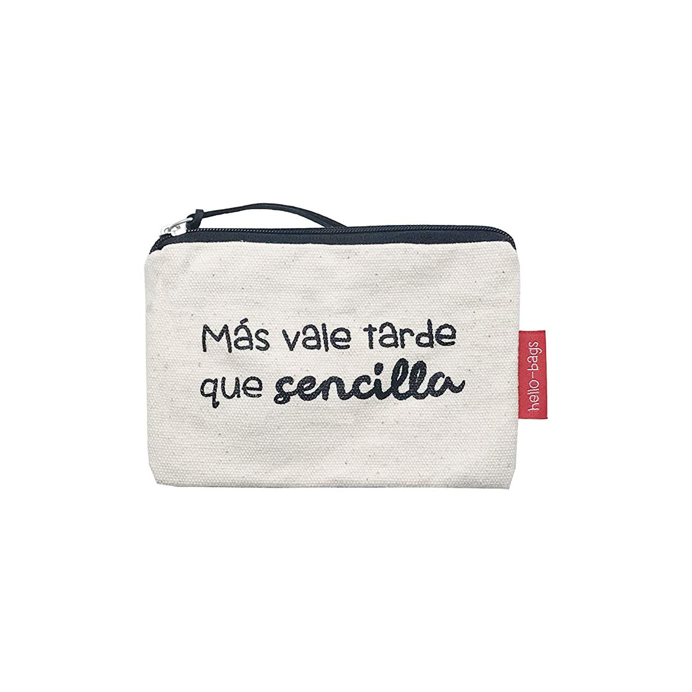 Hello-Bags. Bolso Monedero / Billetero / Tarjetero con cremallera y forro interior. Exterior: Algodón 100%. Incluye sobre kraft de regalo. Modelo: "MASVALE". Crudo / Negro. 14x10 cm.