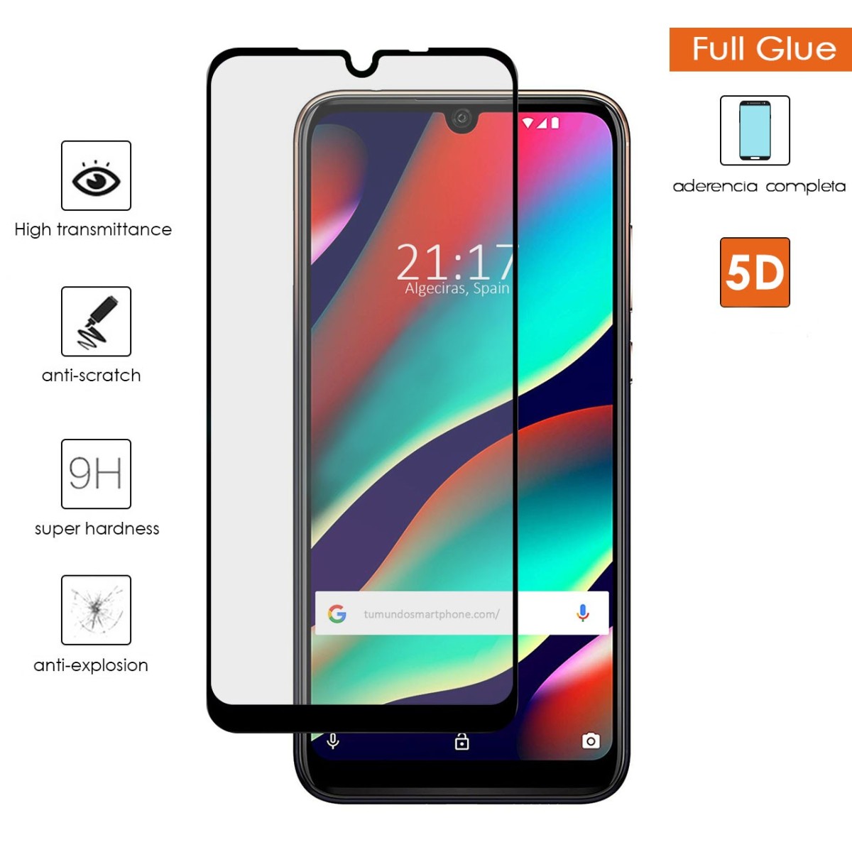 Tumundosmartphone Protector Cristal Templado Completo 5D Full Glue Negro para Wiko View3 Pro