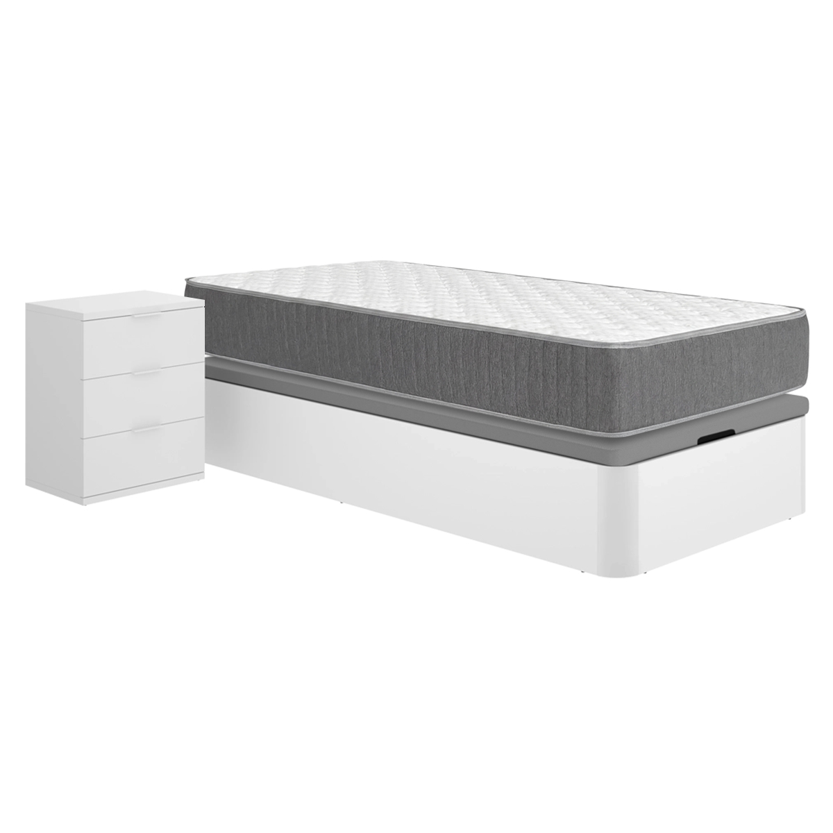 Pack ahorro juvenil Canapé Round con Colchón Aurea 90 x 190 cm y Mesita de noche Rio| Montaje Incluido (Solo canapé)