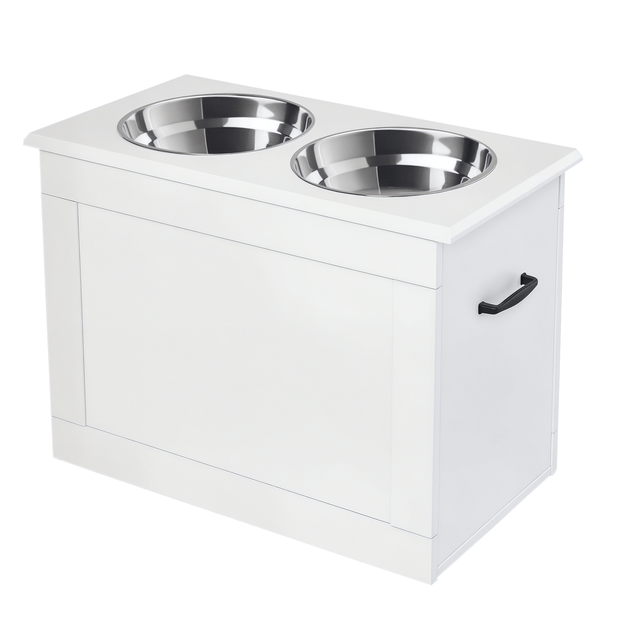 PawHut Comedero Perro Elevado con 2 Cuencos de Acero Inoxidable 2x2000 ml Comedero Elevado para Perros Grandes con Tapa Abatible y Almacenamiento Oculto Blanco