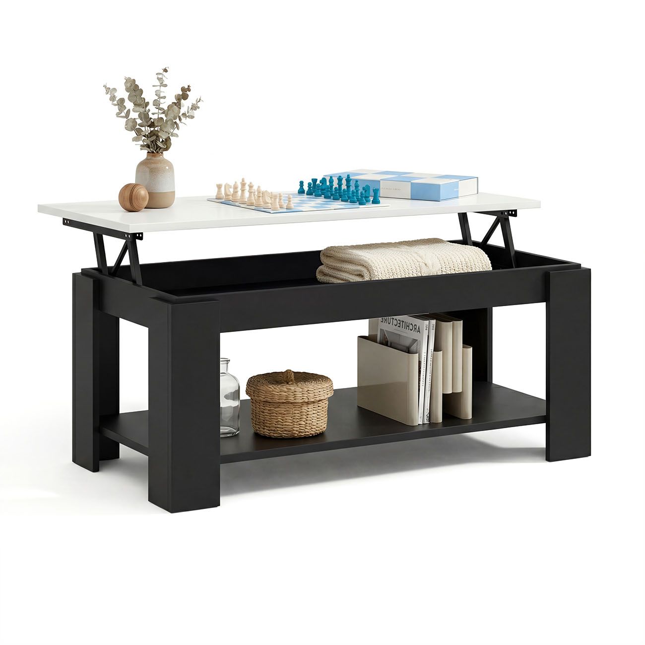 duehome - Mesa de centro elevable con almacenaje 102x43-54 cm Lya