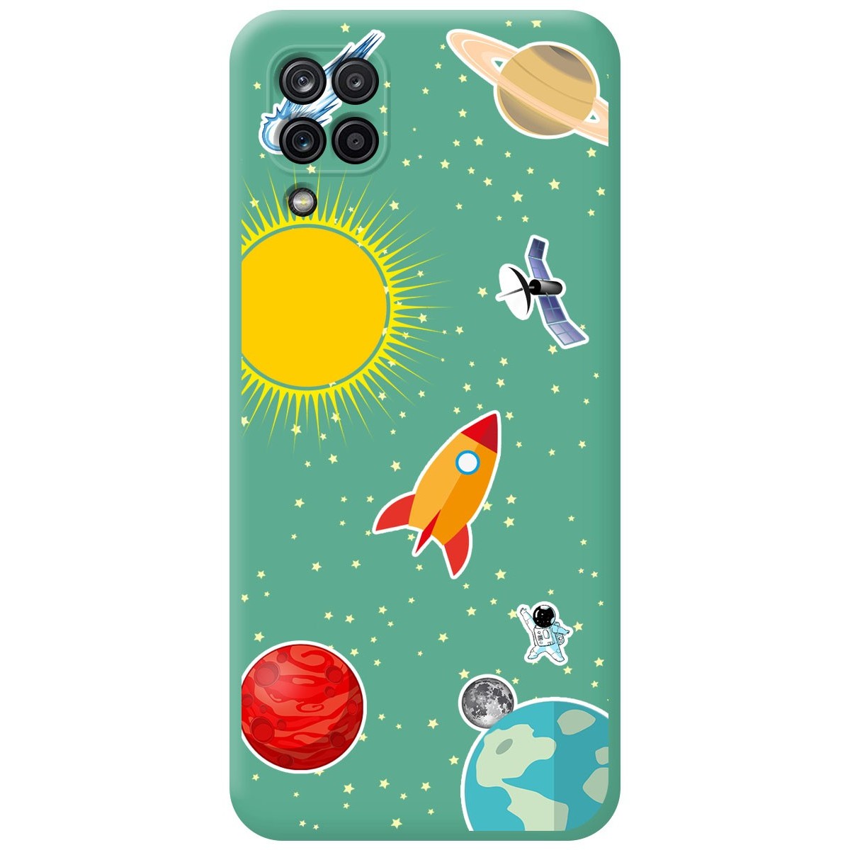 Tumundosmartphone Funda Silicona Líquida Verde para Samsung Galaxy A12 / M12 diseño Espacio Dibujos