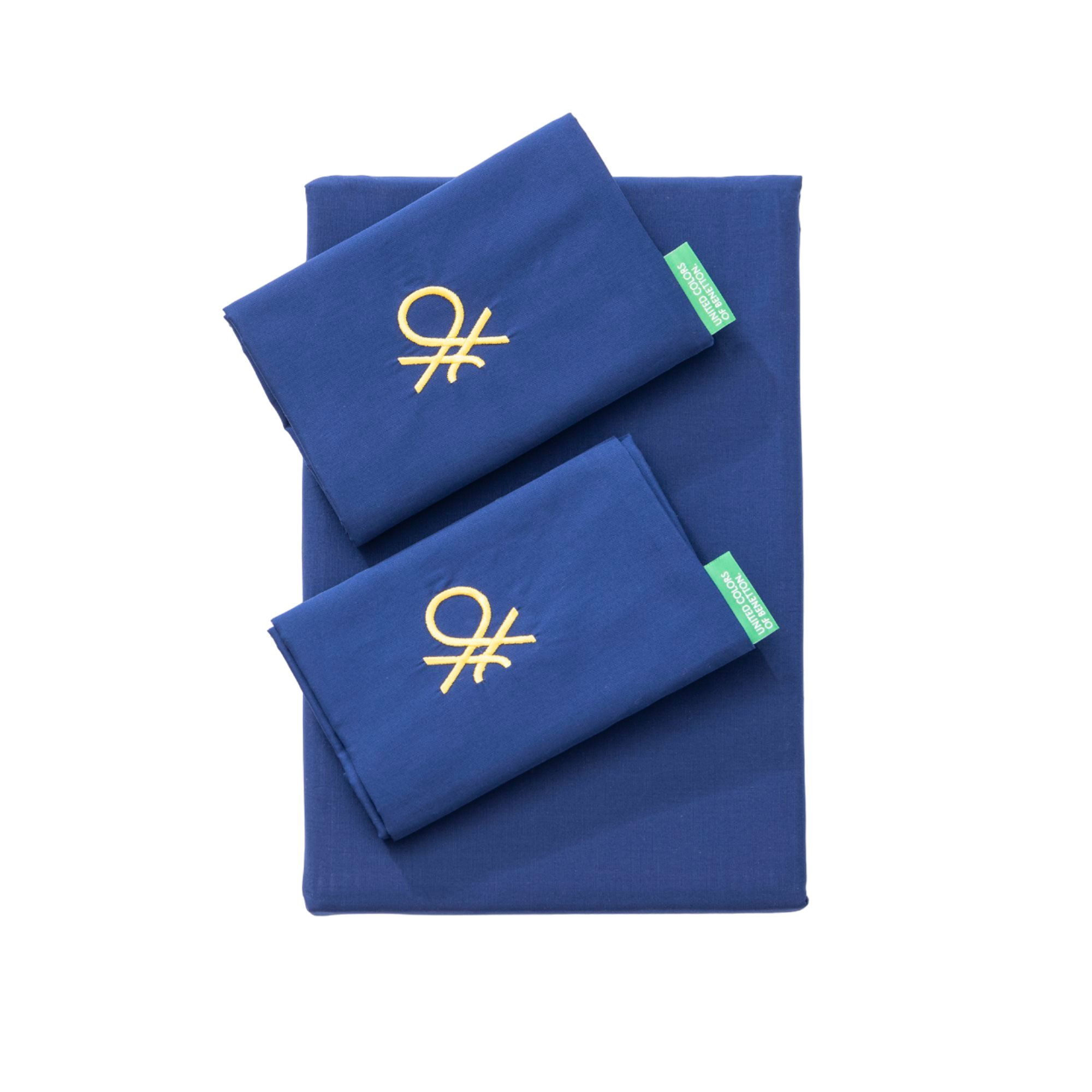 Benetton - Set 4Pzs Sábana King 260x280cm - Azul Marino - 100% Algodón