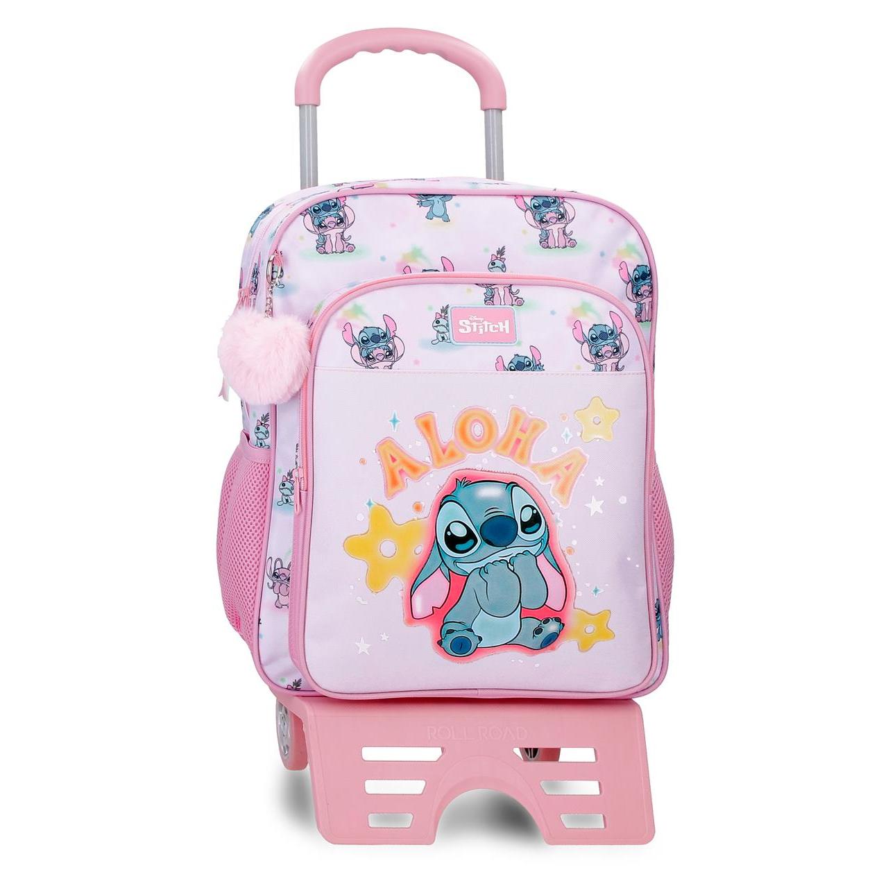 Mochila escolar con carro Stitch You & Me 30x40x13cm Malva